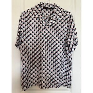 Kenneth Cole New York Men Geometric Print Short Sleeve Button Up Size Small